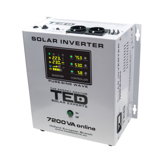 Invertor Solar Fotovoltaic Monofazat Off-Grid, 48V 7200VA 5000W MPPT cu unda sinusoidala pura, TED Electric TED000316