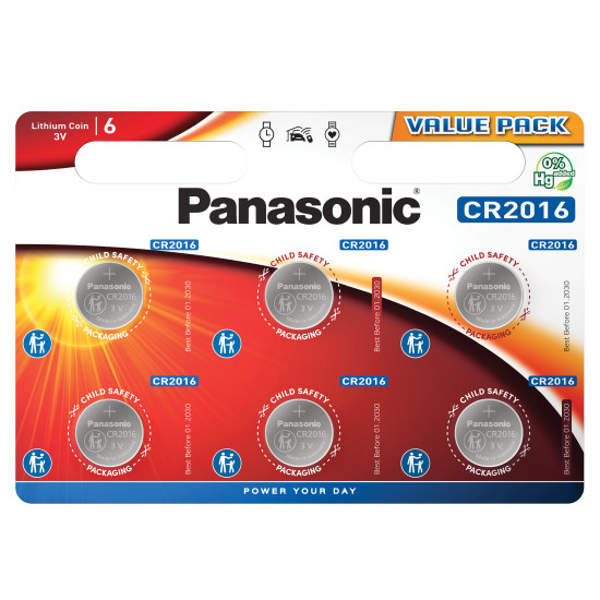 Baterie Litiu 3V CR2016 90mAh, Dimensiuni 20 x 1.6 mm Panasonic Blister 6