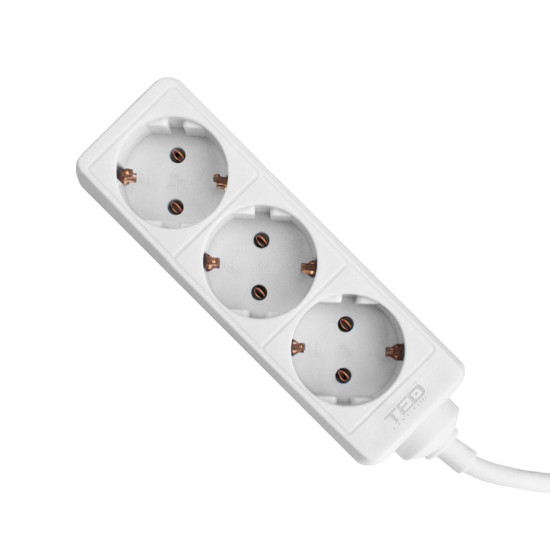 Prelungitor 1.5 metri cu 3 Schuko, Cablu 3x 1.5mm, Culoare Alb, Putere 3680W 16A, TED Electric TED000552
