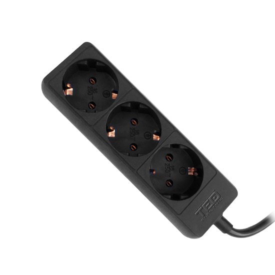 Prelungitor 3 metri cu 3 Schuko, Cablu 3x 1.5mm, Culoare Negru, Putere 3680W 16A, TED Electric TED001863