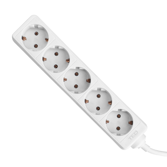 Prelungitor 5 metri cu 5 Schuko, Cablu 3x 1.5mm, Culoare Alb, Putere 3680W 16A, TED Electric TED001887
