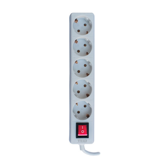 Prelungitor 5 metri cu 5 Schuko, Cablu 3x 1.5mm, Culoare Alb, Putere 3680W 16A, TED Electric TED003850
