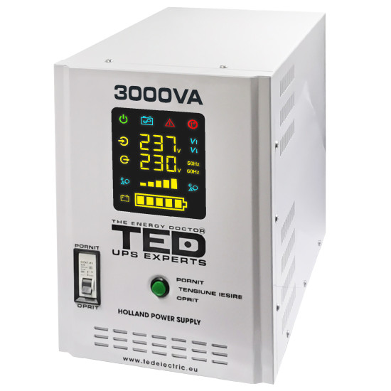 UPS 3000VA/2100W runtime extins utilizeaza doi acumulatori (neinclusi) TED Electric - TED001672