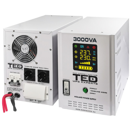 UPS 3000VA/2100W runtime extins utilizeaza doi acumulatori (neinclusi) TED Electric - TED001672