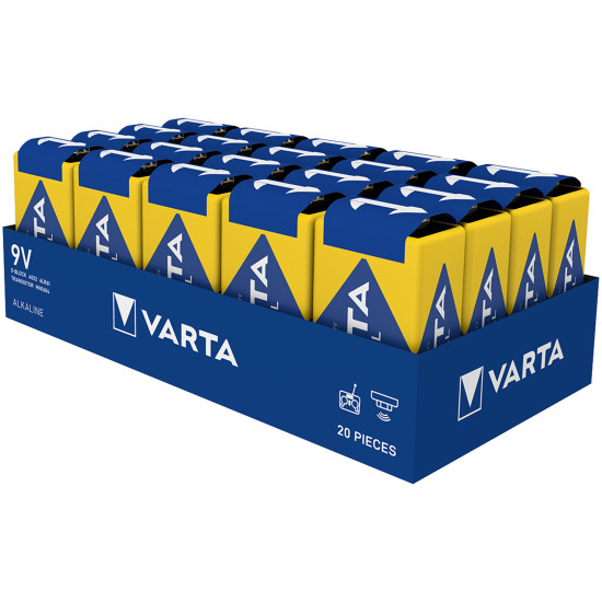 Baterii Alcaline 9V 6F22 6LR61 Varta Cutie 20