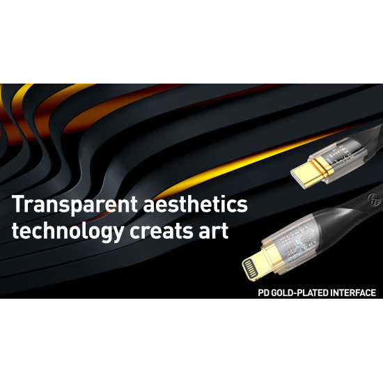 Cablu transparent Tellur USB-C to Lightning, PD27W, 1m, negru