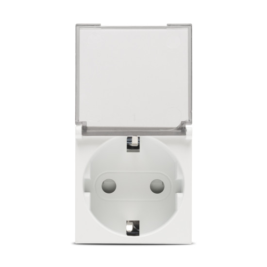 Priza Schuko cu capac de protectie copii 2 Module, alb, Elbi, Moda Voice