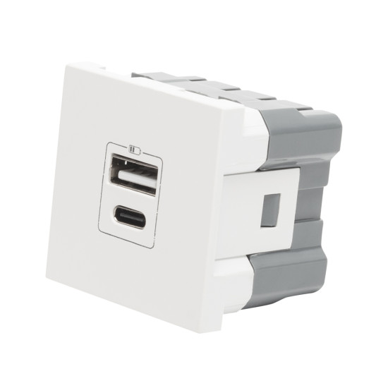 Priza USB A+C, 5V, 2.4A, 2 Module, alb, Elbi, Moda Voice