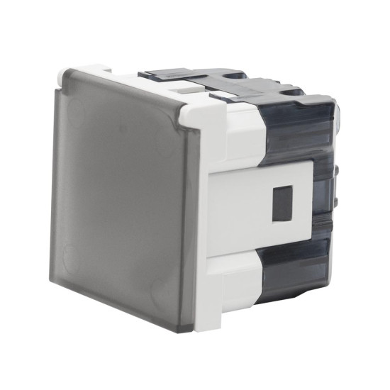 Priza Schuko cu capac de protectie copii 2 Module, alb mat, Elbi, Moda Voice