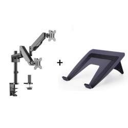 Suport monitor si laptop format din Suport 2 monitoare Gas Spring Dual Arm Blackmount MNT16-2 si Adaptor Laptop 7525