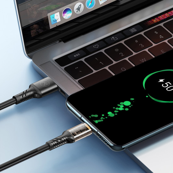 Cablu transparent Tellur USB to Lightning, 2.4A, 1m, negru