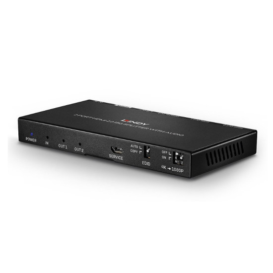 Splitter HDMI 18G cu 2 porturi, audio și reducere a scalarii, Lindy 38230