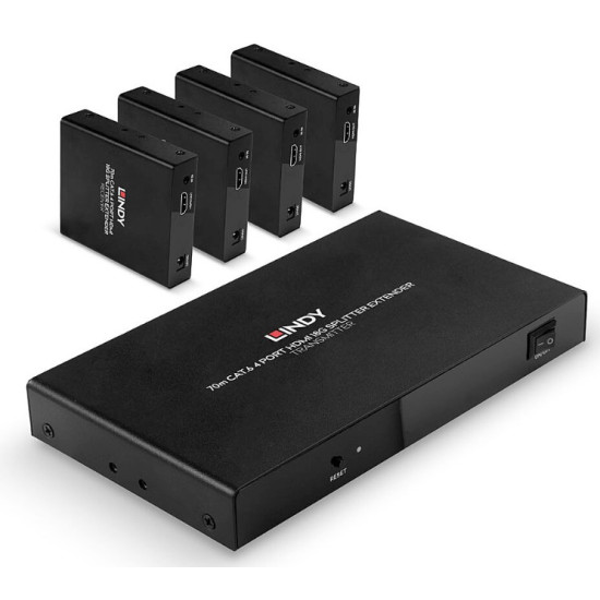 Extender Splitter Cat.6, 4 porturi HDMI 4K60 și IR, 70 m, Lindy 38262
