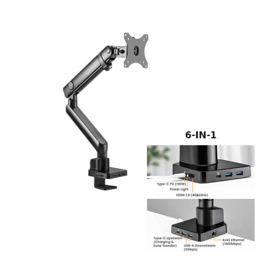 Suport monitor de masa cu Statie docking  6-in-1, Blackmount MNT20, 17"-32", max.8 kg, otel, negru