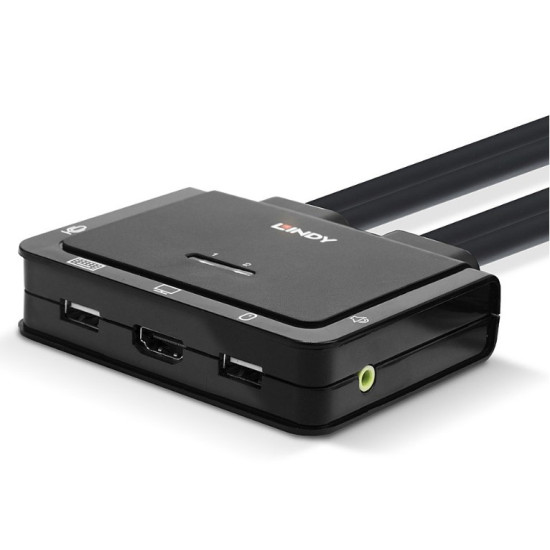 Switch KVM cu 2 porturi HDMI 4K60, USB tip C, USB 2.0 și cablu audio, Lindy 42347